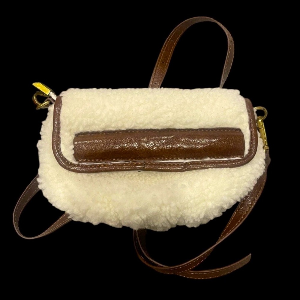 Anthropologie Emma Convertible Shearling Belt Crossbody Bag Chain Strap Sherpa